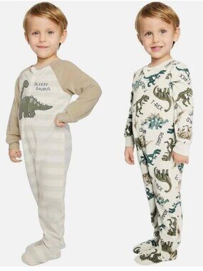 Kids Headquarters - NWT - Cream and Tan Dino Fleece Footed Sleeper Set